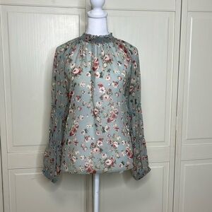 ZARA Women's Floral Long Sleeve Ruffle Neck Blouse Size M
